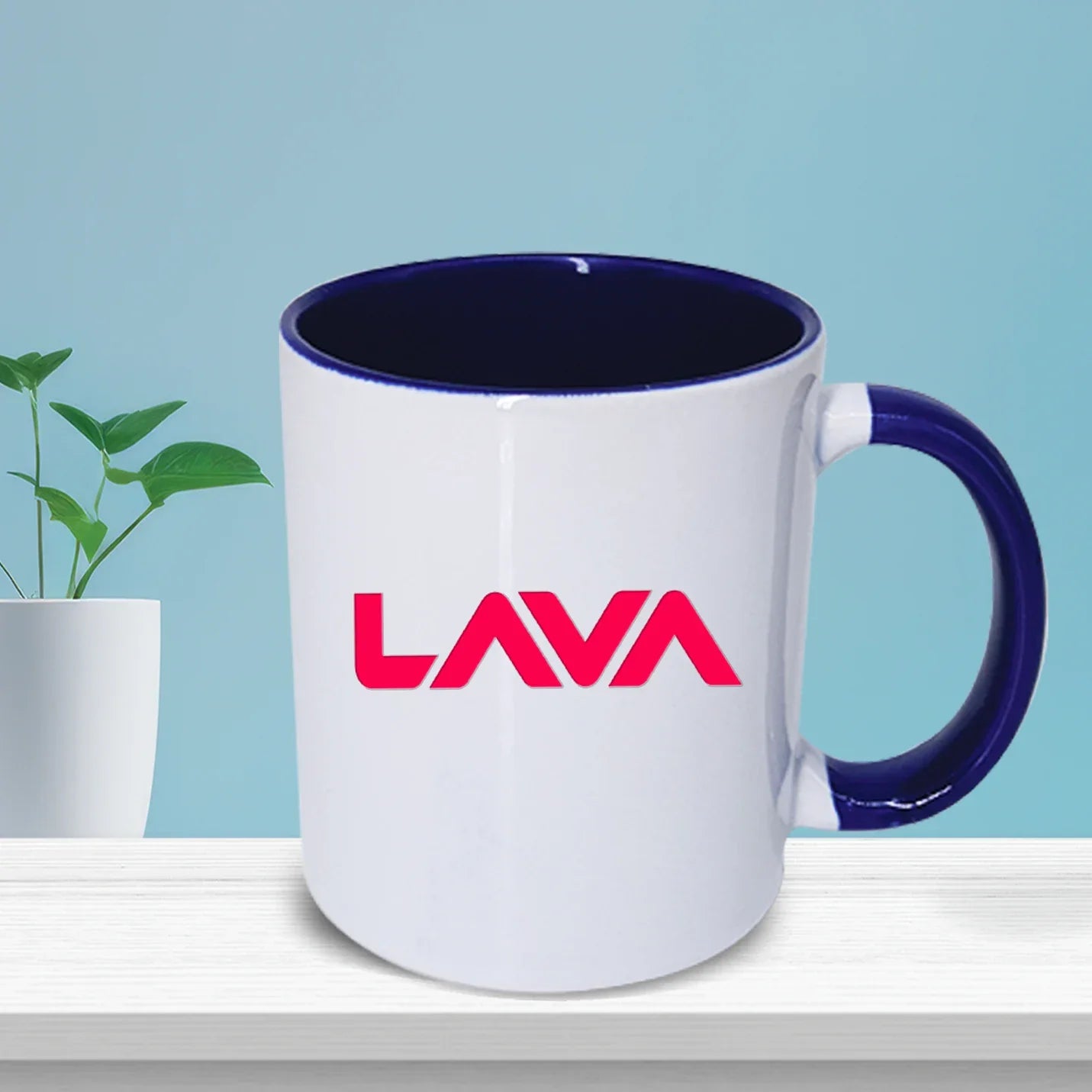 Classic White Sublimatable Ceramic Mugs with Navy Blue Handle Img 1